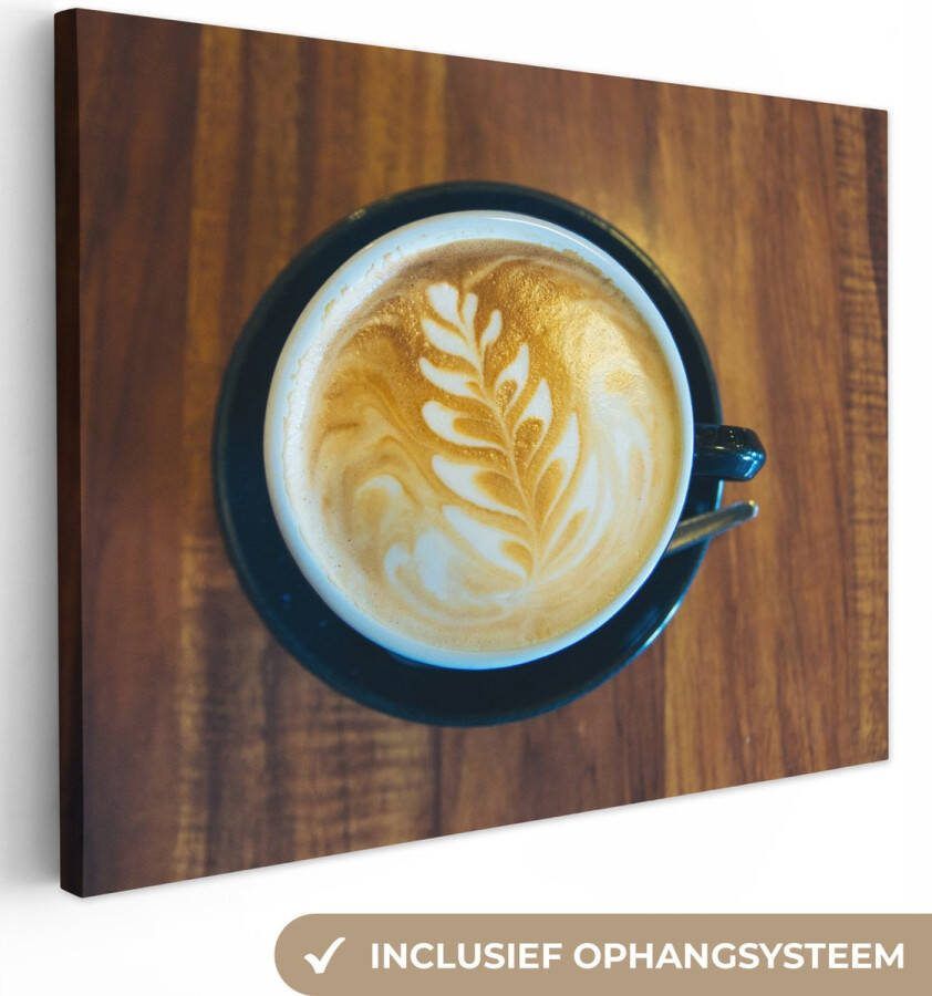 OneMillionCanvasses Canvas Schilderij Koffie Tafel Hout 80x60 cm Wanddecoratie