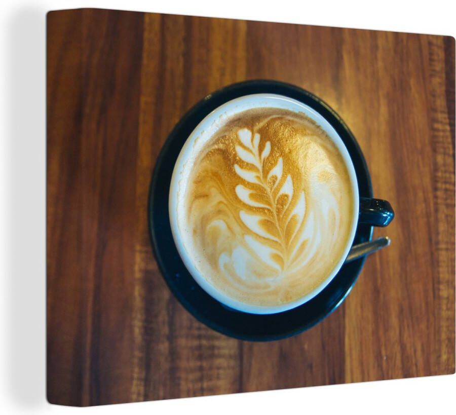 OneMillionCanvasses Canvas Schilderij Koffie Tafel Hout 80x60 cm Wanddecoratie - Foto 2