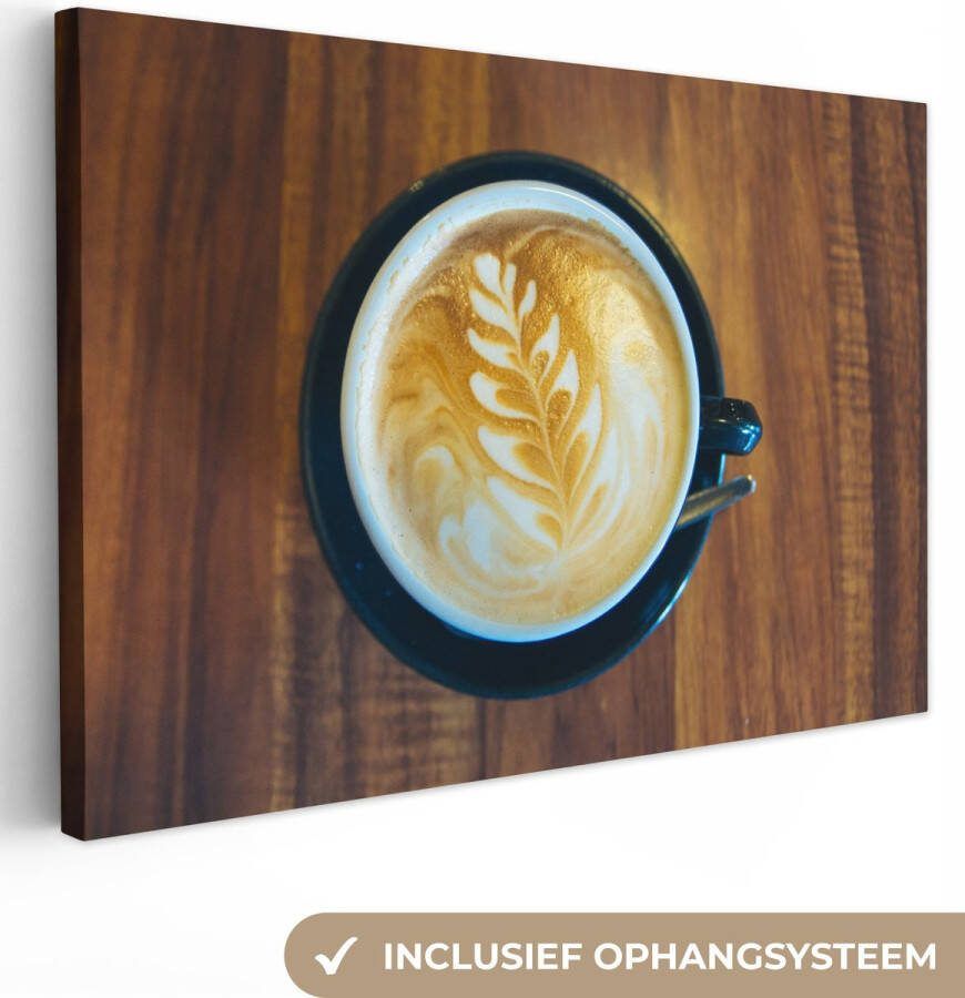 OneMillionCanvasses Canvas Schilderij Koffie Tafel Hout 90x60 cm Wanddecoratie