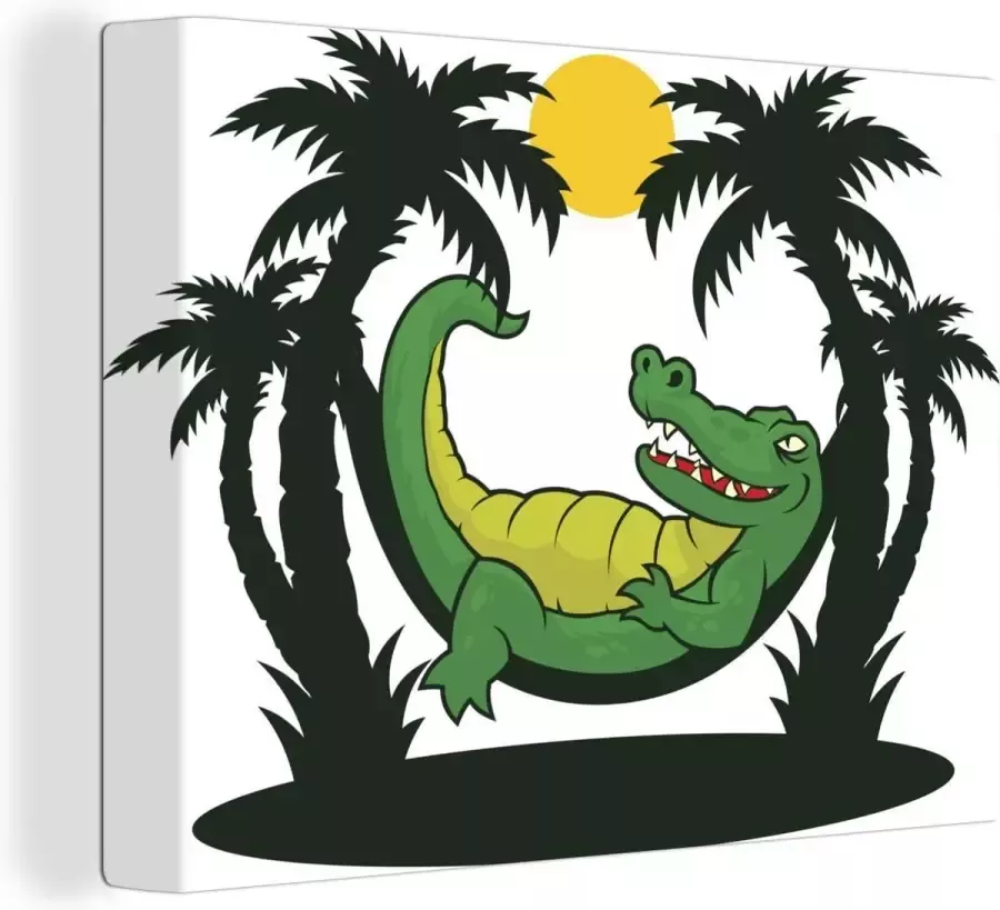 OneMillionCanvasses Canvas Schilderij Krokodil Hangmat Palmboom 120x90 cm Wanddecoratie