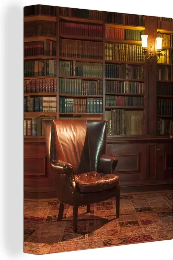 OneMillionCanvasses Canvas Schilderij Lege stoel in de bibliotheek 60x80 cm Wanddecoratie