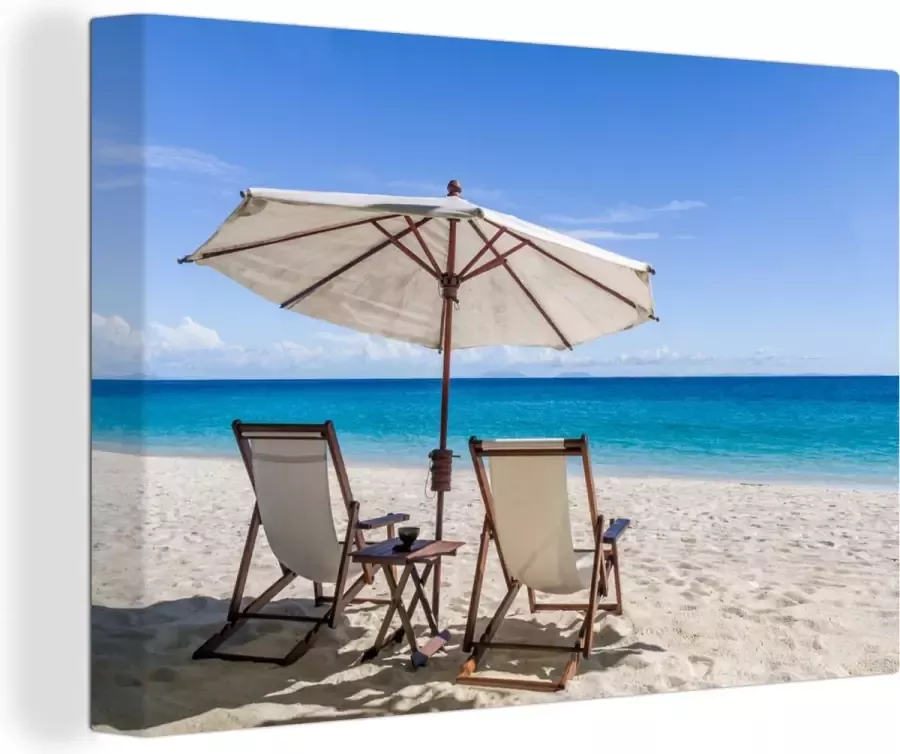 OneMillionCanvasses Canvas Schilderij Ligbed Zomer Strand 120x80 cm Wanddecoratie