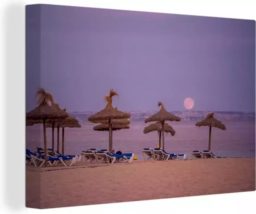 OneMillionCanvasses Canvas Schilderij Ligbedden op strand Mallorca 30x20 cm Wanddecoratie