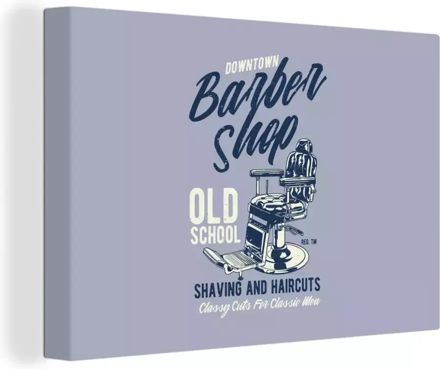 OneMillionCanvasses Canvas Schilderij Mancave Stoel Barber Luxe Vintage 30x20 cm Wanddecoratie Vaderdag cadeau Geschenk Cadeautje voor hem Tip Mannen