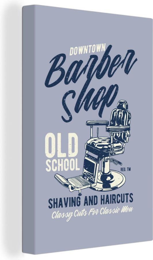 OneMillionCanvasses Canvas Schilderij Mancave Stoel Barber Vintage 40x60 cm Wanddecoratie Vaderdag cadeau Geschenk Cadeautje voor hem Tip Mannen