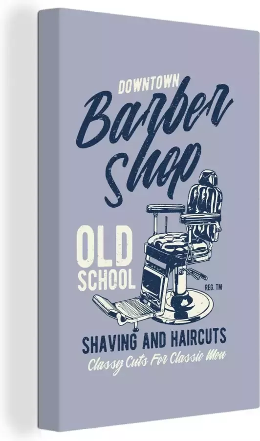 OneMillionCanvasses Canvas Schilderij Mancave Stoel Barber Vintage 90x140 cm Wanddecoratie Vaderdag cadeau Geschenk Cadeautje voor hem Tip Mannen