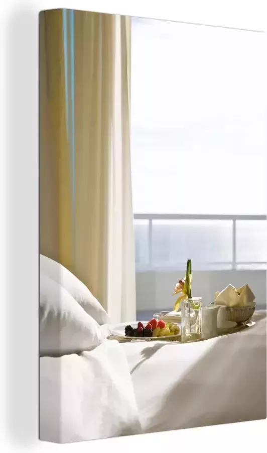 OneMillionCanvasses Canvas Schilderij Ontbijt op bed met uitzicht op zee 120x180 cm Wanddecoratie XXL