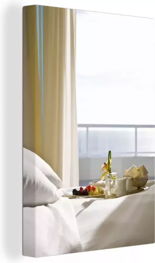 OneMillionCanvasses Canvas Schilderij Ontbijt op bed met uitzicht op zee 60x90 cm Wanddecoratie