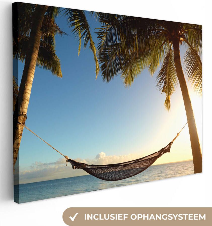 OneMillionCanvasses Canvas schilderij 40x30 cm Wanddecoratie Palmbomen Hangmat Lucht Muurdecoratie woonkamer Slaapkamer decoratie Kamer accessoires Schilderijen