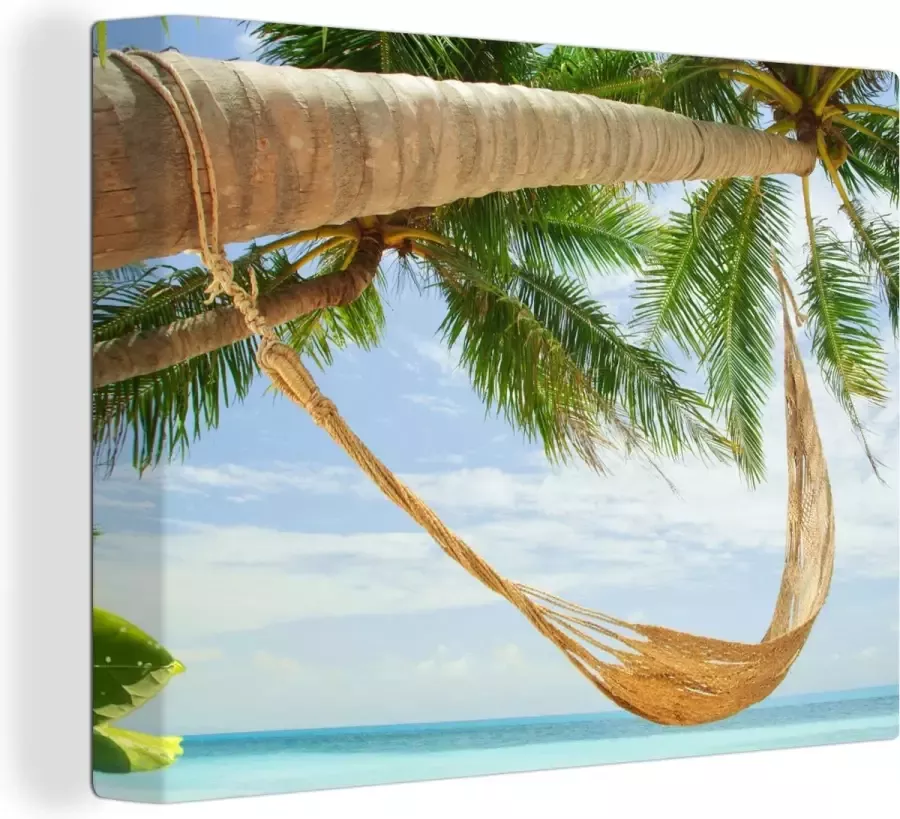 OneMillionCanvasses Canvas schilderij 160x120 cm Wanddecoratie Palmbomen Hangmat Zomer Zee Muurdecoratie woonkamer Slaapkamer decoratie Kamer accessoires Schilderijen