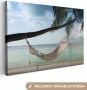 OneMillionCanvasses Canvas Schilderij Palmboom Hangmat Strand 120x80 cm Wanddecoratie - Thumbnail 2