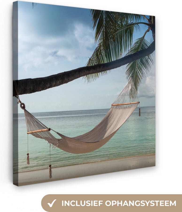 OneMillionCanvasses Canvas Schilderij Palmboom Hangmat Strand 20x20 cm Wanddecoratie