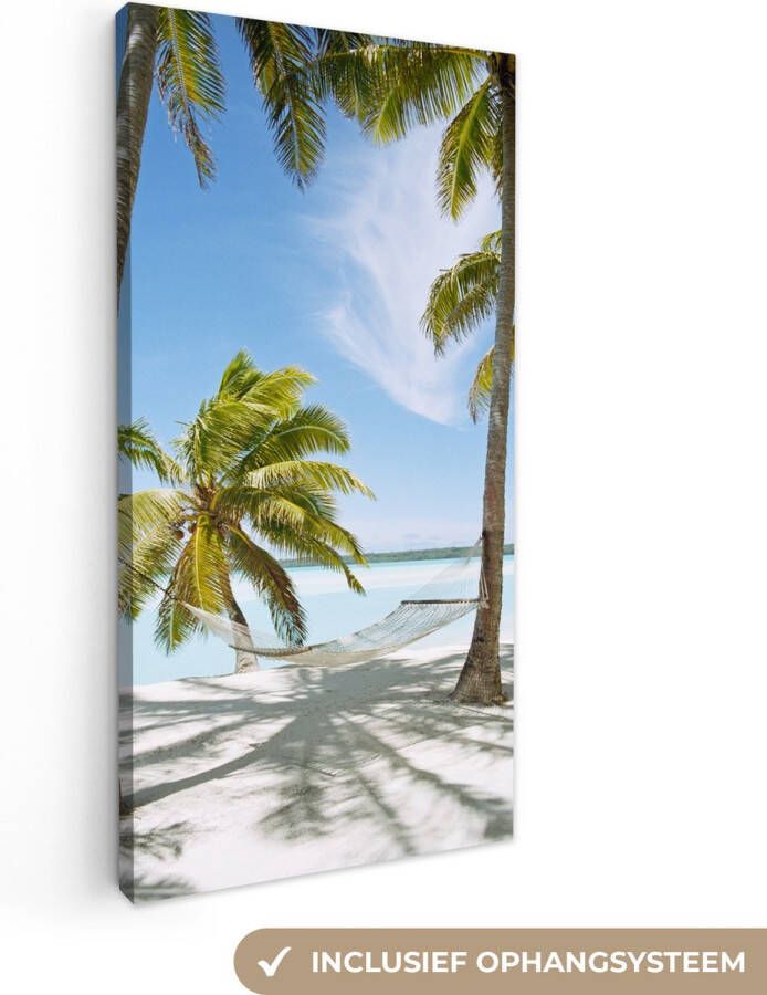 OneMillionCanvasses Canvas Schilderij Palmboom Hangmat Zand 20x40 cm Wanddecoratie