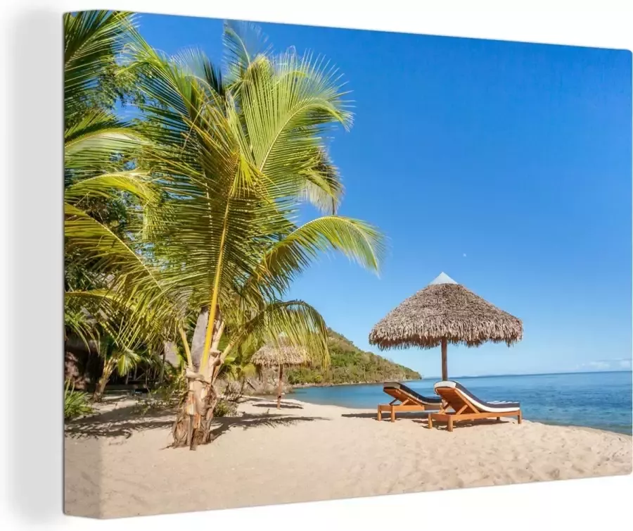 OneMillionCanvasses Canvas Schilderij Palmboom Parasol Strand 120x80 cm Wanddecoratie