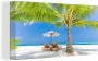 OneMillionCanvasses Canvas Schilderij Palmboom Strandstoel Parasol 40x20 cm Wanddecoratie - Thumbnail 1