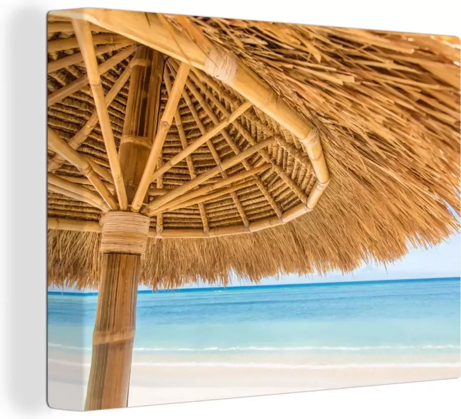 OneMillionCanvasses Canvas Schilderij Parasol Strand Zee Tropisch 120x90 cm Wanddecoratie