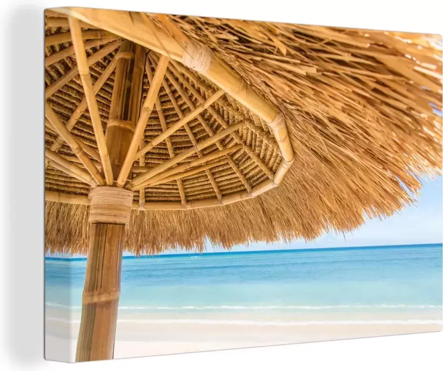 OneMillionCanvasses Canvas schilderij 140x90 cm Wanddecoratie Parasol Strand Zee Tropisch Muurdecoratie woonkamer Slaapkamer decoratie Kamer accessoires Schilderijen