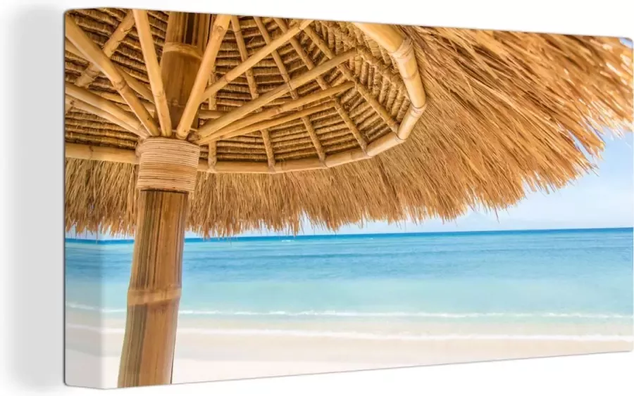 OneMillionCanvasses Canvas Schilderij Parasol Strand Zee Tropisch 160x80 cm Wanddecoratie