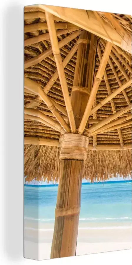 OneMillionCanvasses Canvas Schilderij Parasol Strand Zee Tropisch 40x80 cm Wanddecoratie