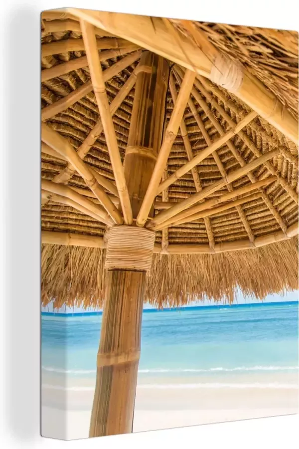 OneMillionCanvasses Canvas Schilderij Parasol Strand Zee Tropisch 90x120 cm Wanddecoratie