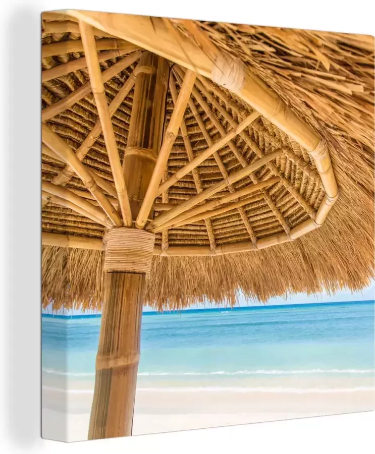 OneMillionCanvasses Canvas Schilderij Parasol Strand Zee Tropisch 90x90 cm Wanddecoratie