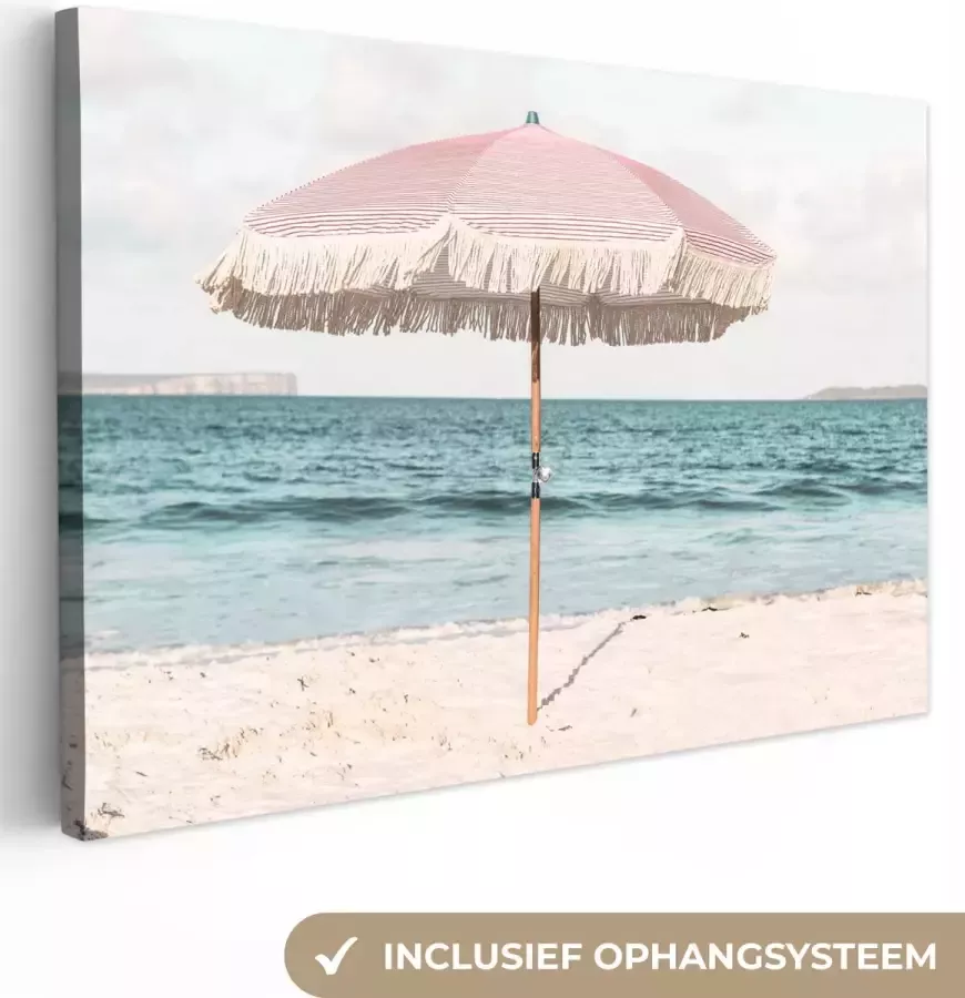 OneMillionCanvasses Canvas Schilderij Parasol Strand Zee Wolken 120x80 cm Wanddecoratie