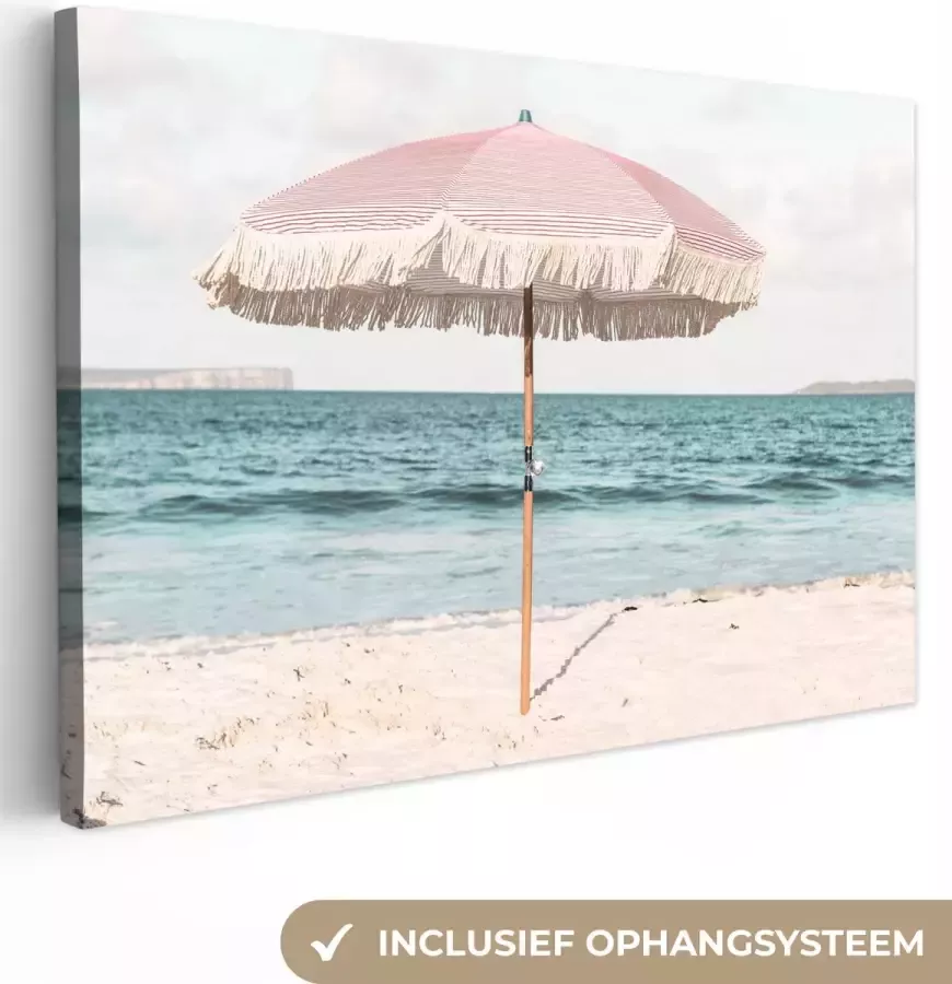 OneMillionCanvasses Canvas Schilderij Parasol Strand Zee Wolken 150x100 cm Wanddecoratie