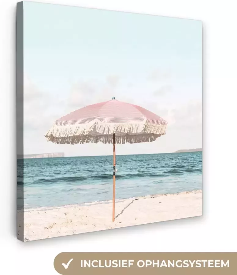 OneMillionCanvasses Canvas Schilderij Parasol Strand Zee Wolken 20x20 cm Wanddecoratie