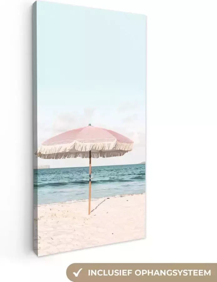 OneMillionCanvasses Canvas Schilderij Parasol Strand Zee Wolken 20x40 cm Wanddecoratie