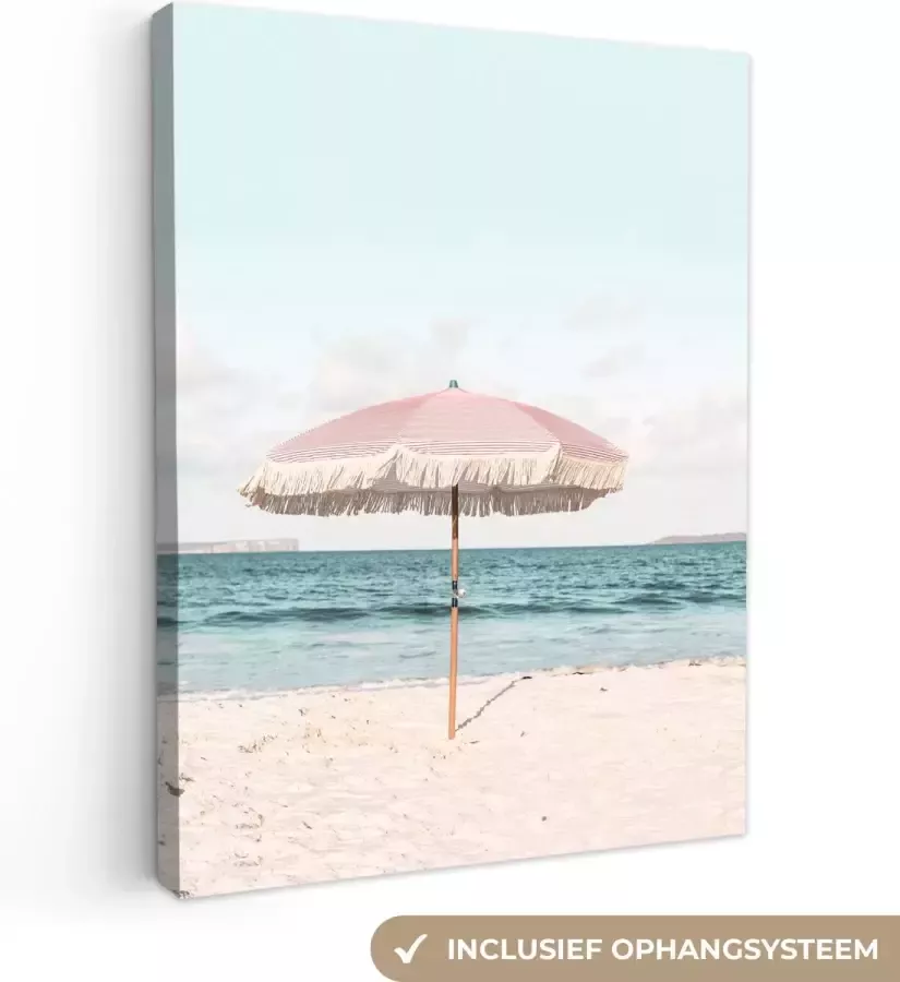 OneMillionCanvasses Canvas Schilderij Parasol Strand Zee Wolken 30x40 cm Wanddecoratie