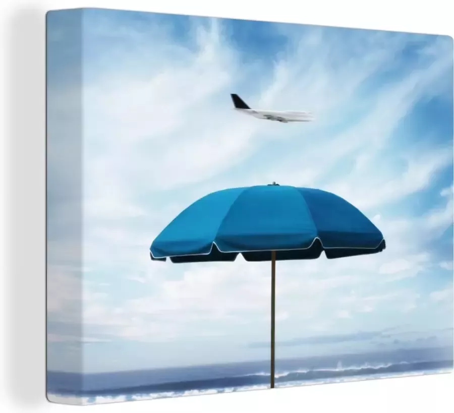 OneMillionCanvasses Canvas Schilderij Parasol Wolken Blauw 120x90 cm Wanddecoratie