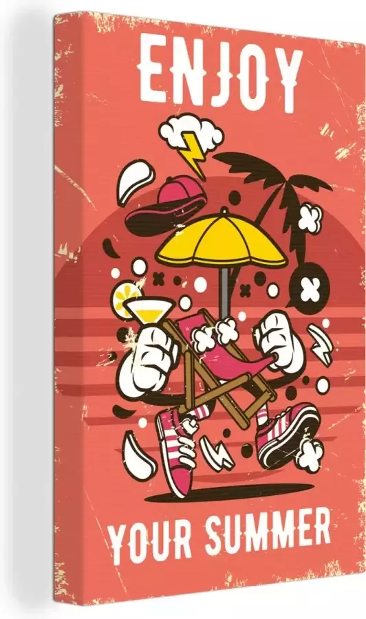 OneMillionCanvasses Canvas Schilderij Parasol Zomer Retro 20x30 cm Wanddecoratie Vaderdag cadeau Geschenk Cadeautje voor hem Tip Mannen