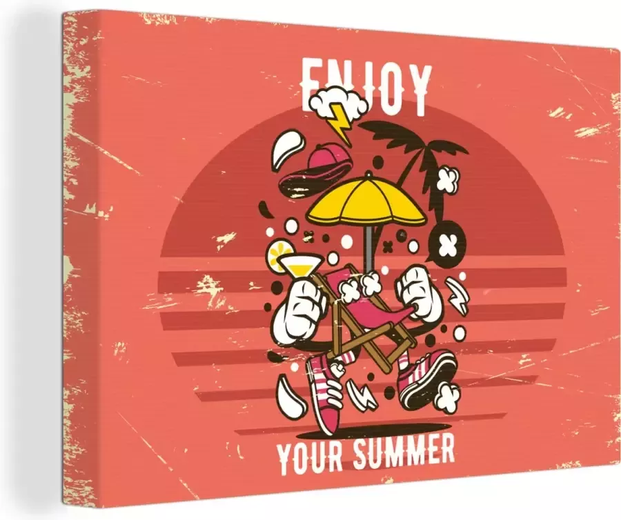 OneMillionCanvasses Canvas Schilderij Parasol Zomer Vintage 60x40 cm Wanddecoratie Vaderdag cadeau Geschenk Cadeautje voor hem Tip Mannen