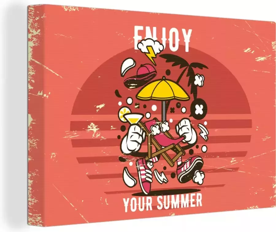 OneMillionCanvasses Canvas Schilderij Parasol Zomer Vintage 90x60 cm Wanddecoratie Vaderdag cadeau Geschenk Cadeautje voor hem Tip Mannen