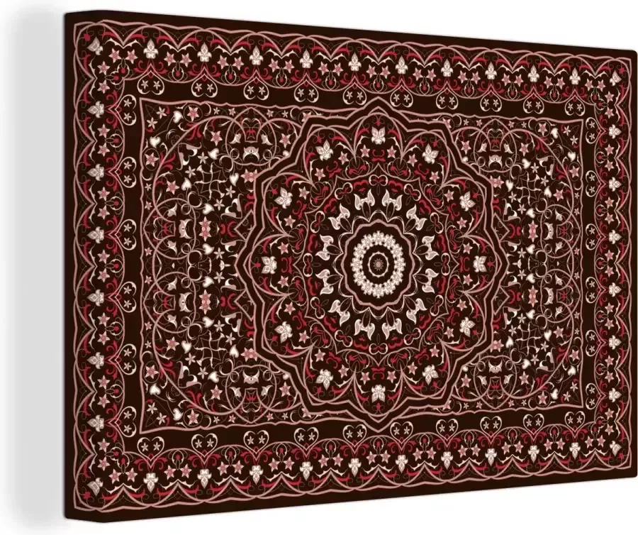OneMillionCanvasses Canvas Schilderij Patronen Mandala Vloerkleed Rood 120x80 cm Wanddecoratie