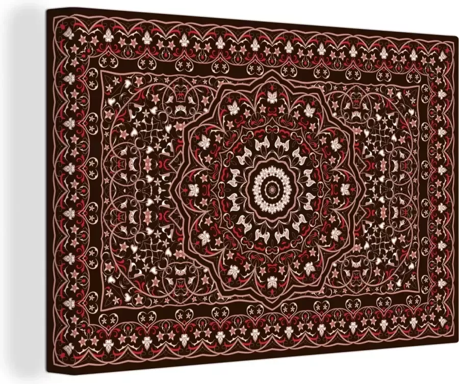 OneMillionCanvasses Canvas schilderij 140x90 cm Wanddecoratie Patronen Mandala Vloerkleed Rood Muurdecoratie woonkamer Slaapkamer decoratie Kamer accessoires Schilderijen