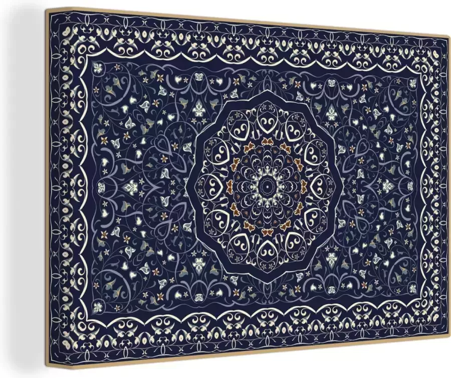 OneMillionCanvasses Canvas Schilderij Perzisch Tapijt Mandala Vloerkleed Blauw 30x20 cm Wanddecoratie