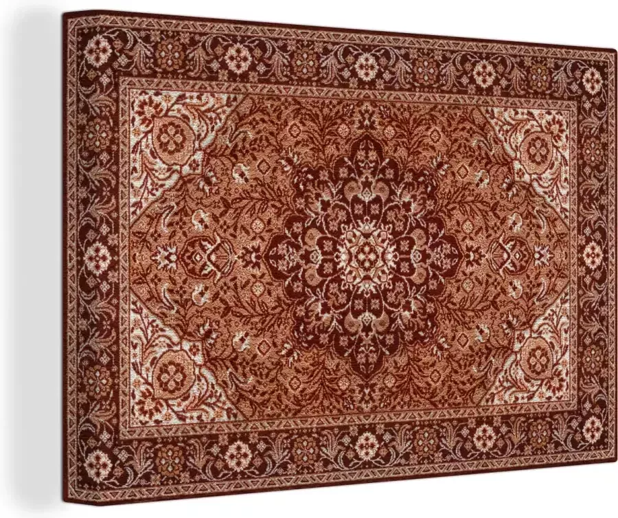 OneMillionCanvasses Canvas Schilderij Perzisch Tapijt Vloerkleed Mandala Bruin 60x40 cm Wanddecoratie