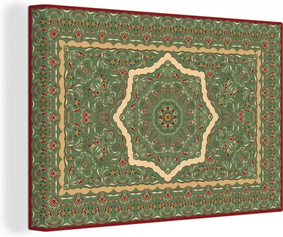 OneMillionCanvasses Canvas Schilderij Perzisch Tapijt Vloerkleed Mandala Groen 120x80 cm Wanddecoratie