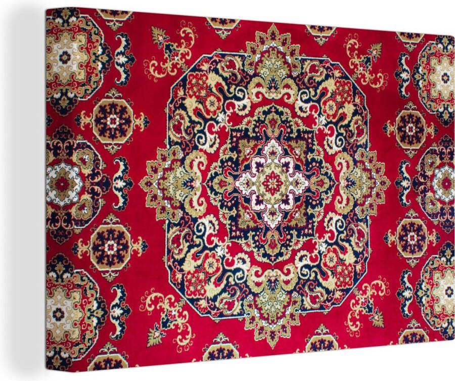 OneMillionCanvasses Canvas schilderij 150x100 cm Wanddecoratie Perzisch Tapijt Vloerkleed Mandala Rood Muurdecoratie woonkamer Slaapkamer decoratie Kamer accessoires Schilderijen