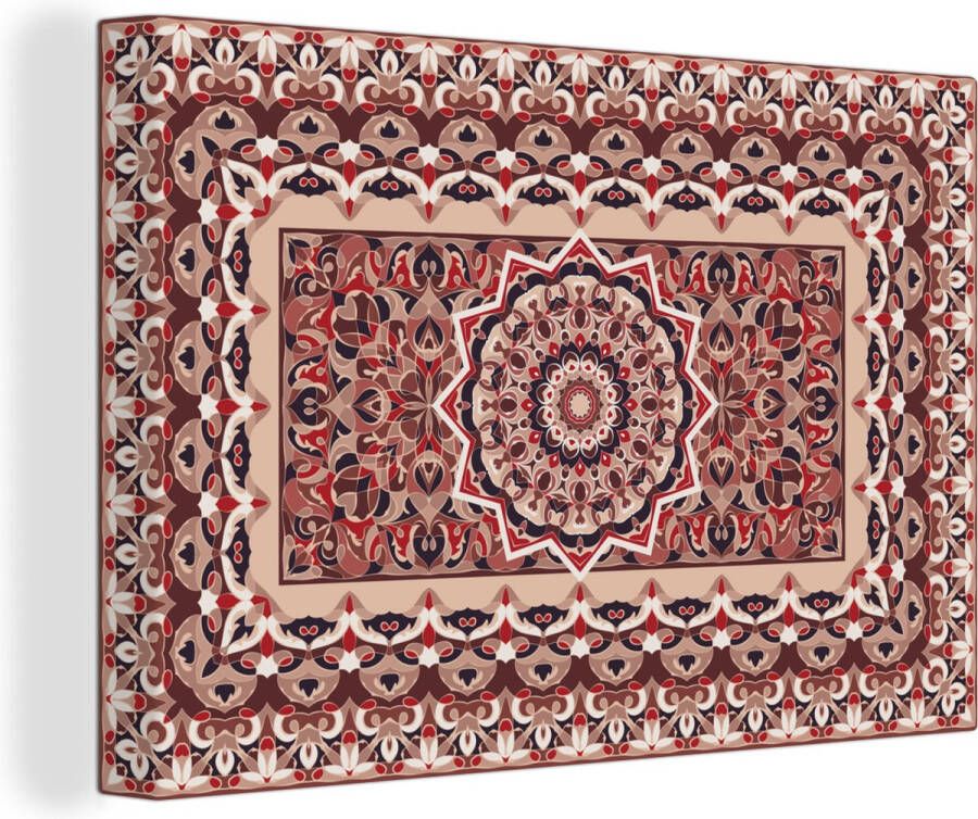 OneMillionCanvasses Canvas Schilderij Perzisch Tapijt Vloerkleed Mandala Rood 60x40 cm Wanddecoratie - Foto 1