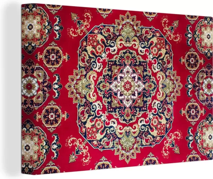 Canvas schilderij 90x60 cm Wanddecoratie Perzisch Tapijt Vloerkleed Mandala Rood Muurdecoratie woonkamer Slaapkamer decoratie Kamer accessoires Schilderijen op canvas