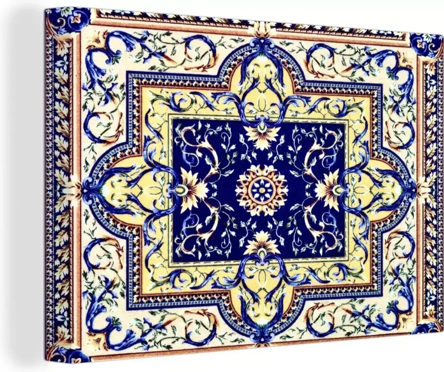 OneMillionCanvasses Canvas Schilderij Perzisch Tapijt Vloerkleed Patronen Blauw 120x80 cm Wanddecoratie