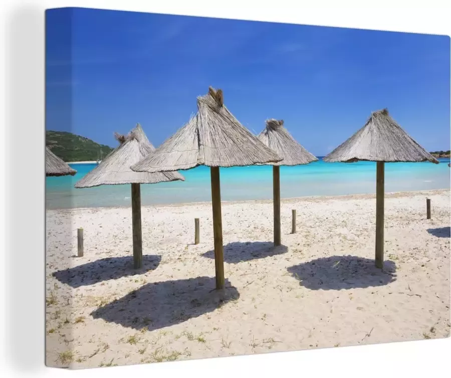 OneMillionCanvasses Canvas schilderij 180x120 cm Wanddecoratie Rieten parasols op een strand op de vakantiebestemming Corsica Muurdecoratie woonkamer Slaapkamer decoratie Kamer accessoires Schilderijen
