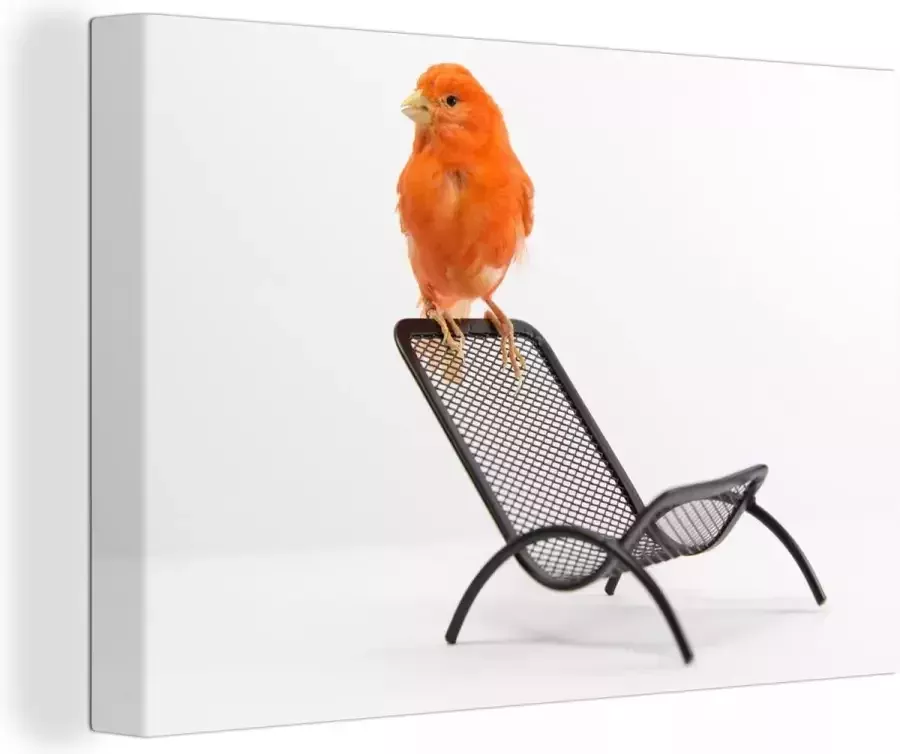OneMillionCanvasses Canvas Schilderij Rode kanarie op een stoel 60x40 cm Wanddecoratie