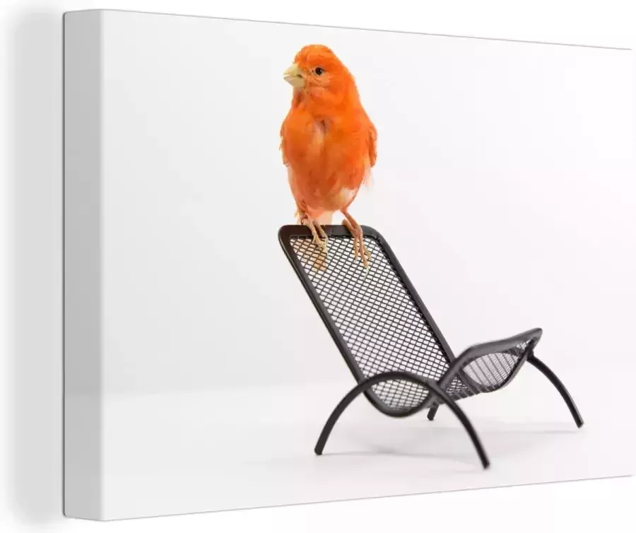 OneMillionCanvasses Canvas Schilderij Rode kanarie op een stoel 90x60 cm Wanddecoratie