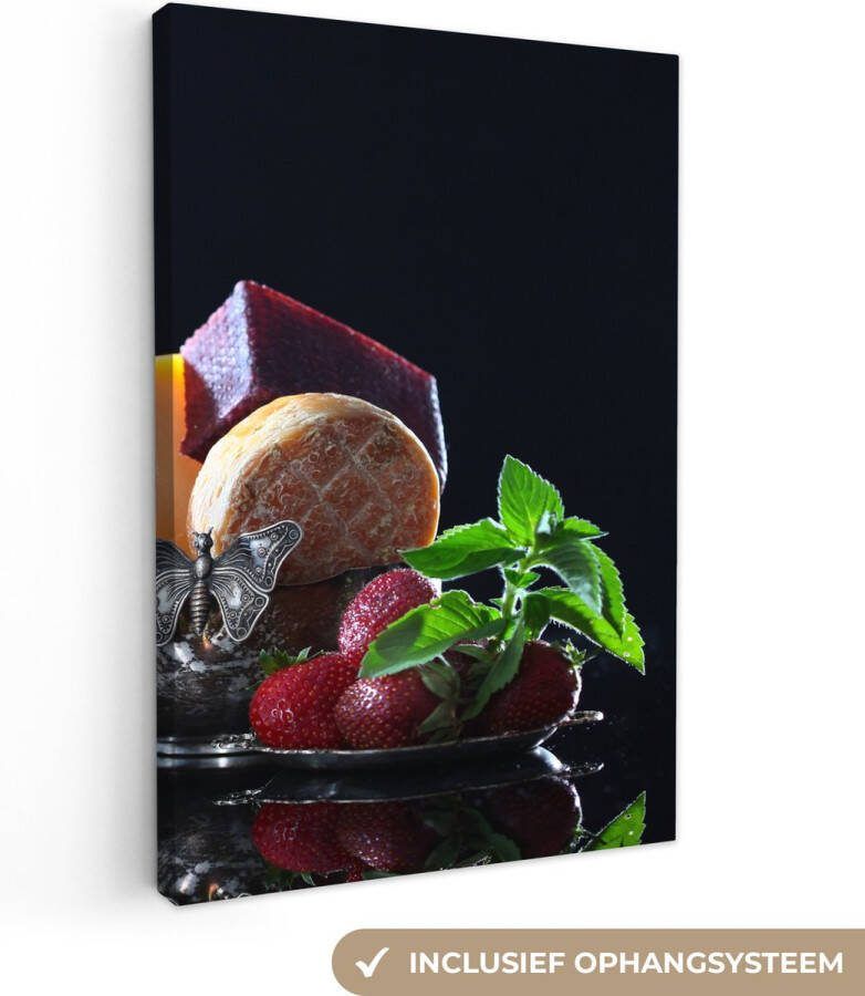 OneMillionCanvasses Canvas schilderij 90x140 cm Wanddecoratie Rustiek Fruit Kaas Tafel Stilleven Muurdecoratie woonkamer Slaapkamer decoratie Kamer accessoires Schilderijen