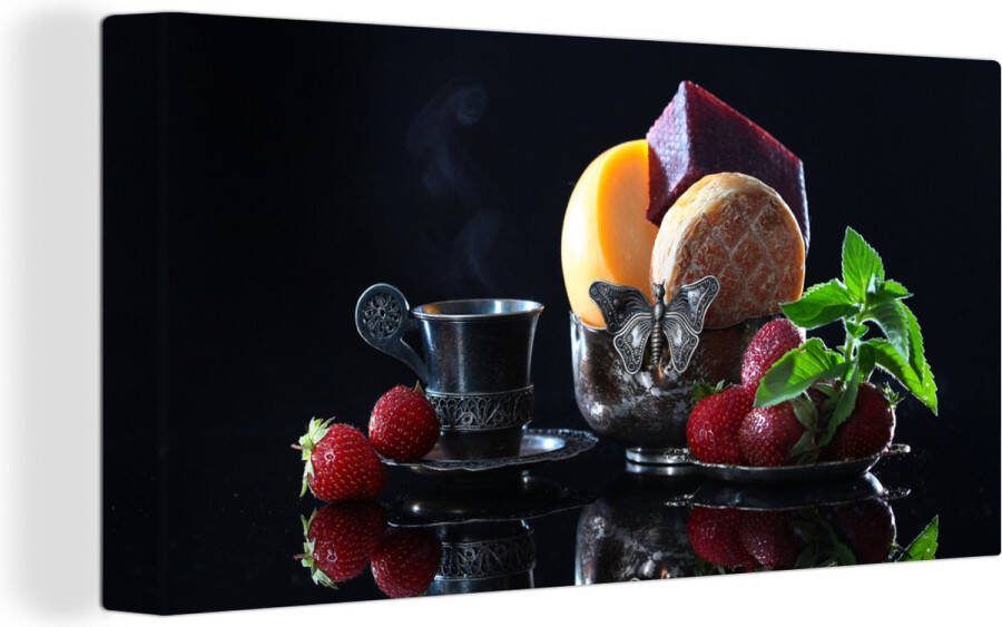OneMillionCanvasses Canvas schilderij 160x80 cm Wanddecoratie Rustiek Fruit Kaas Tafel Stilleven Muurdecoratie woonkamer Slaapkamer decoratie Kamer accessoires Schilderijen