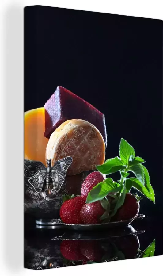 OneMillionCanvasses Canvas schilderij 90x140 cm Wanddecoratie Rustiek Fruit Kaas Tafel Stilleven Muurdecoratie woonkamer Slaapkamer decoratie Kamer accessoires Schilderijen - Foto 2
