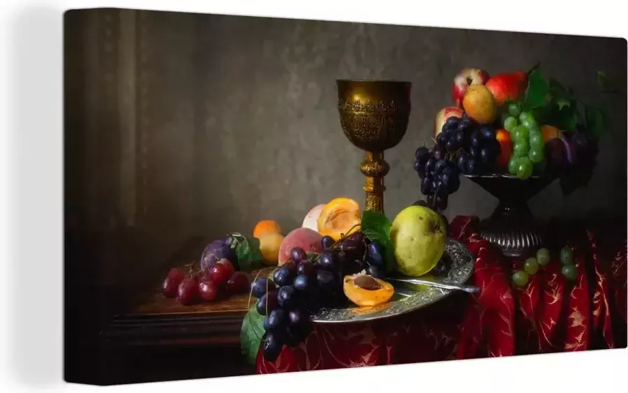 OneMillionCanvasses Canvas Schilderij Rustiek Tafel Fruit Stilleven Beker 40x20 cm Wanddecoratie - Foto 2